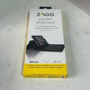 ZAGG Pocket Keyboard Foldable Wireless Bluetooth for Smartphones Tablets Black